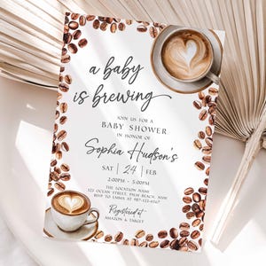 Baby Is Brewing Shower Invitation, Coffee Latte Theme (Editable Canva Template, Instant Download) image 6