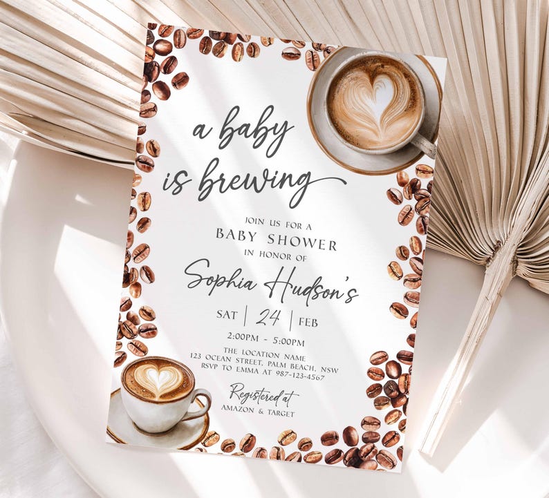 Baby Is Brewing Shower Invitation, Coffee Latte Theme (Editable Canva Template, Instant Download) image 6