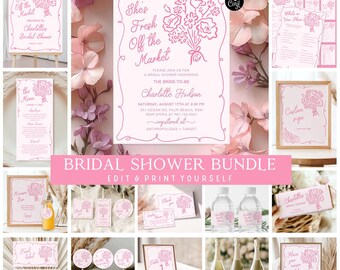 Pink Bridal Shower Invitation Set: Decorations & Games (Digital Download)