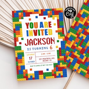 Building Blocks Birthday Invitation Building Bricks Kids Birthday Party Invite Building Block Party Building Bricks Birthday Boy Birthday