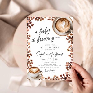 Baby Is Brewing Shower Invitation, Coffee Latte Theme (Editable Canva Template, Instant Download) image 11