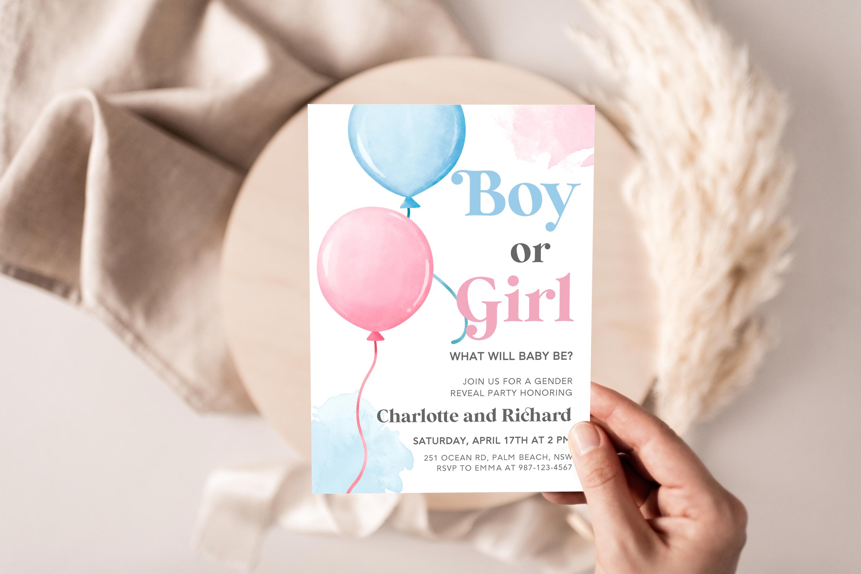 EDITABLE Gender Reveal Invitation Template He or She Gender Reveal ...