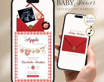 Apple of Our Eye Baby Shower Website Invitation — Fall Theme, Editable Canva (Digital Download)