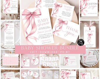Pink Bow Baby Shower Bundle, Coquette Girl Party (Digital Download)