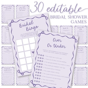 Purple Bridal Shower Games Pack Template Purple Bridal Game Package Wavy Border Games Modern Bridal Games Bundle Purple Hens Party Games Set