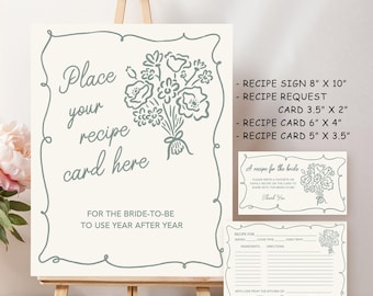 Brautparty-Rezept-Zeichen und Karten, Blumenmuster (bearbeitbar, digitaler Download)