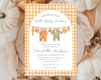 Fall In Love Baby Shower Invitation Template, Falling In Love Invite, Fall Shower, Baby Clothes Baby Shower, Gender Neutral Baby Shower Card