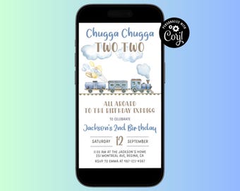 Train 2nd Birthday Invitation, Chugga Chugga Two (Digital Download)