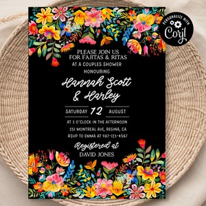 Editable Mexican Floral Party Invitations Bold Colors With Black Background Digital Download Template Invitation Fajitas And Ritas Invite f5
