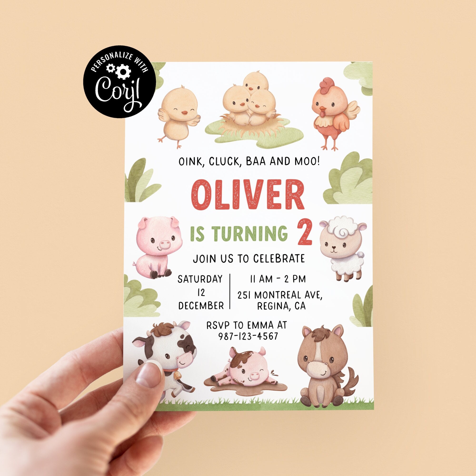 Editable Farm Birthday Invitation Barn Animals Party Invite Template ...