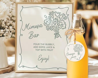 Blumen Mimosa Bar Schild, Saft Tags Vorlage (Digitaler Download)