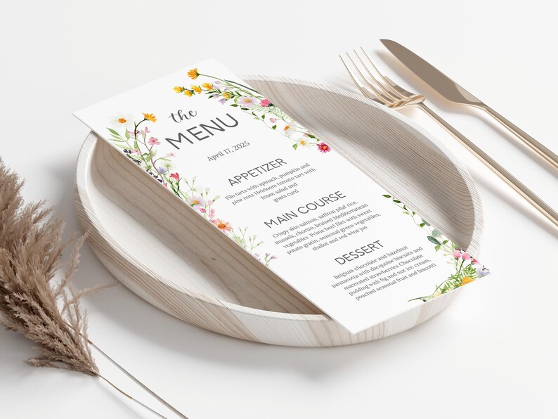 Wildflower Wedding Menu Card Template Boho Floral Wedding Menu Wild ...