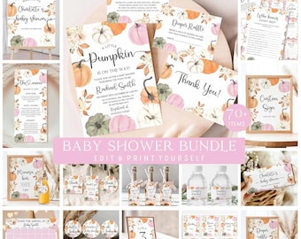 Pink Little Pumpkin Baby Shower Bundle, Fall Pumpkin Baby Shower Invitation, Autumn Baby shower, Pumpkin Baby Shower Decorations, Games P13