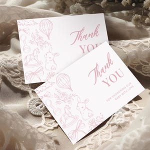 Modèle d'étiquette de remerciement Toile de Jouy rose Cadeaux rose poudré, carte de cadeau de baby shower