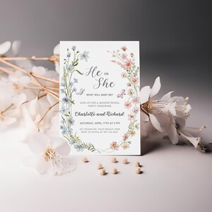 Wildflower Gender Reveal Invitation, Spring Floral Design (Digital Download) image 6