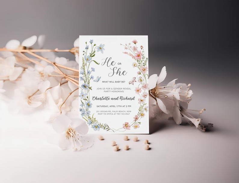 Wildflower Gender Reveal Invitation, Spring Floral Design (Digital Download) image 6