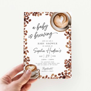 Baby Is Brewing Shower Invitation, Coffee Latte Theme (Editable Canva Template, Instant Download) image 4