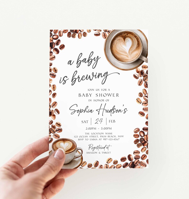 Baby Is Brewing Shower Invitation, Coffee Latte Theme (Editable Canva Template, Instant Download) image 4