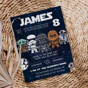 Modèle modifiable d'invitation d'anniversaire Star War Invitation de fête d'anniversaire imprimable Modèle d'invitation de fête d'enfants numérique Carte d'anniversaire Starwars sw1 image 6