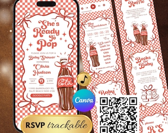 She's Ready To Pop – Baby Shower Website Invitation, Girl Theme, Canva Template (Digital Download)