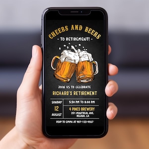 Retirement Invitation Template Cheers and Beers Retirement Party Invitation Surprise Beer Party Mobile Invite Farewell Invitation Evite