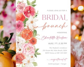 Citrus Bridal Shower Invitation Template Orange Bridal Shower Floral Citrus Bridal Brunch Invite Main Squeeze Theme Pink Orange Brunch MS2