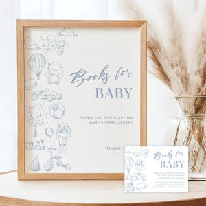 Boeken voor baby Babyshower invoegen en bordje Blauwe toile babyshowerboeken voor baby Ticket Dusty Blue Toile de Jouy Babyboeken Game Card TJ1