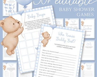 Teddy Bear Baby Shower Games Bundle, 30+ Editable Games (Digital Download)