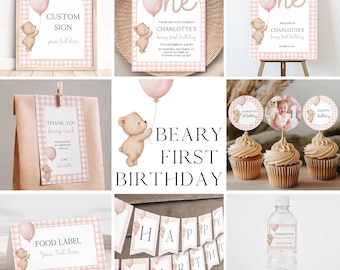 Teddy Bear 1st Birthday Bundle, Pink Girl Party (Digital) TB7