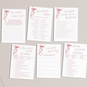 Paquete de juegos para despedida de soltera con lazo rosa / 30 juegos imprimibles (PDF) imagen 4