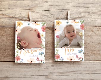 Wildflower First Year Photos Wild Flower Birthday Milestone Photos Baby's First Year Month Photos Monthly Photo Banner Boho Floral Photo WF3