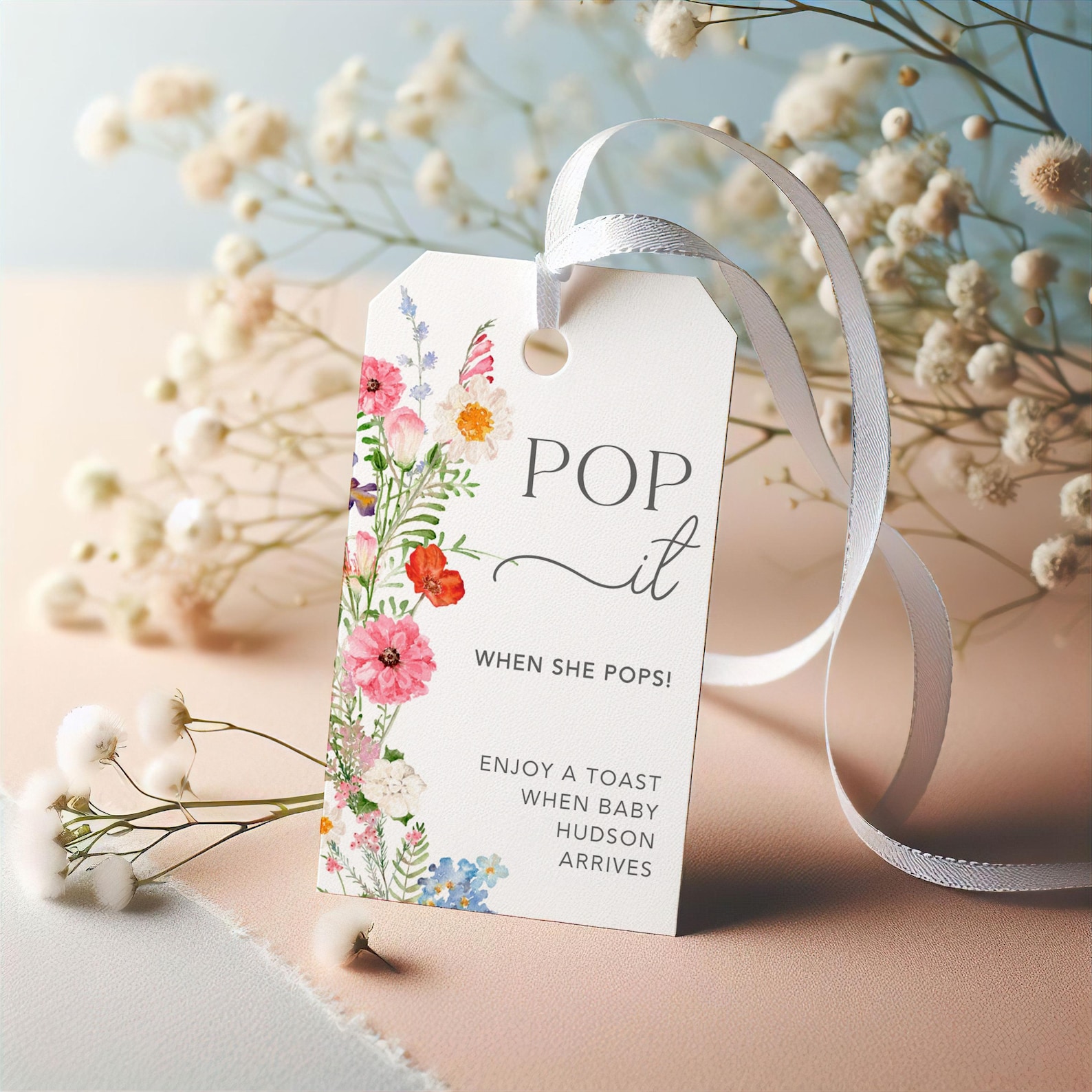Pop It When She Pops Template Enjoy A Toast Label Wildflower Baby ...