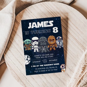 Modèle modifiable d'invitation d'anniversaire Star War Invitation de fête d'anniversaire imprimable Modèle d'invitation de fête d'enfants numérique Carte d'anniversaire Starwars sw1 image 3