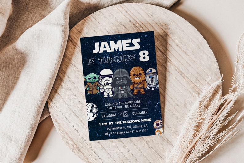 Modèle modifiable d'invitation d'anniversaire Star War Invitation de fête d'anniversaire imprimable Modèle d'invitation de fête d'enfants numérique Carte d'anniversaire Starwars sw1 image 3