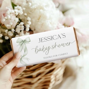 Green Bow Chocolate Wrapper Candy Bar Wrapper Template Chocolate Bar Sage Green Bow Baby Shower Favors Chocolate Labels Chocolate Bar B32