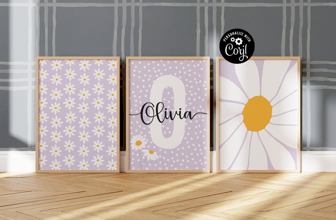 Daisy Nursery Print Set, Personalized Name Art (printable Wall Art) - Etsy