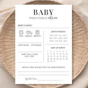 Modèle de carte de prédictions et de conseils Jeu de prédictions de bébé classique Jeux de baby shower Jeux de cartes de prédiction de baby shower Jeu de devinettes pour bébé