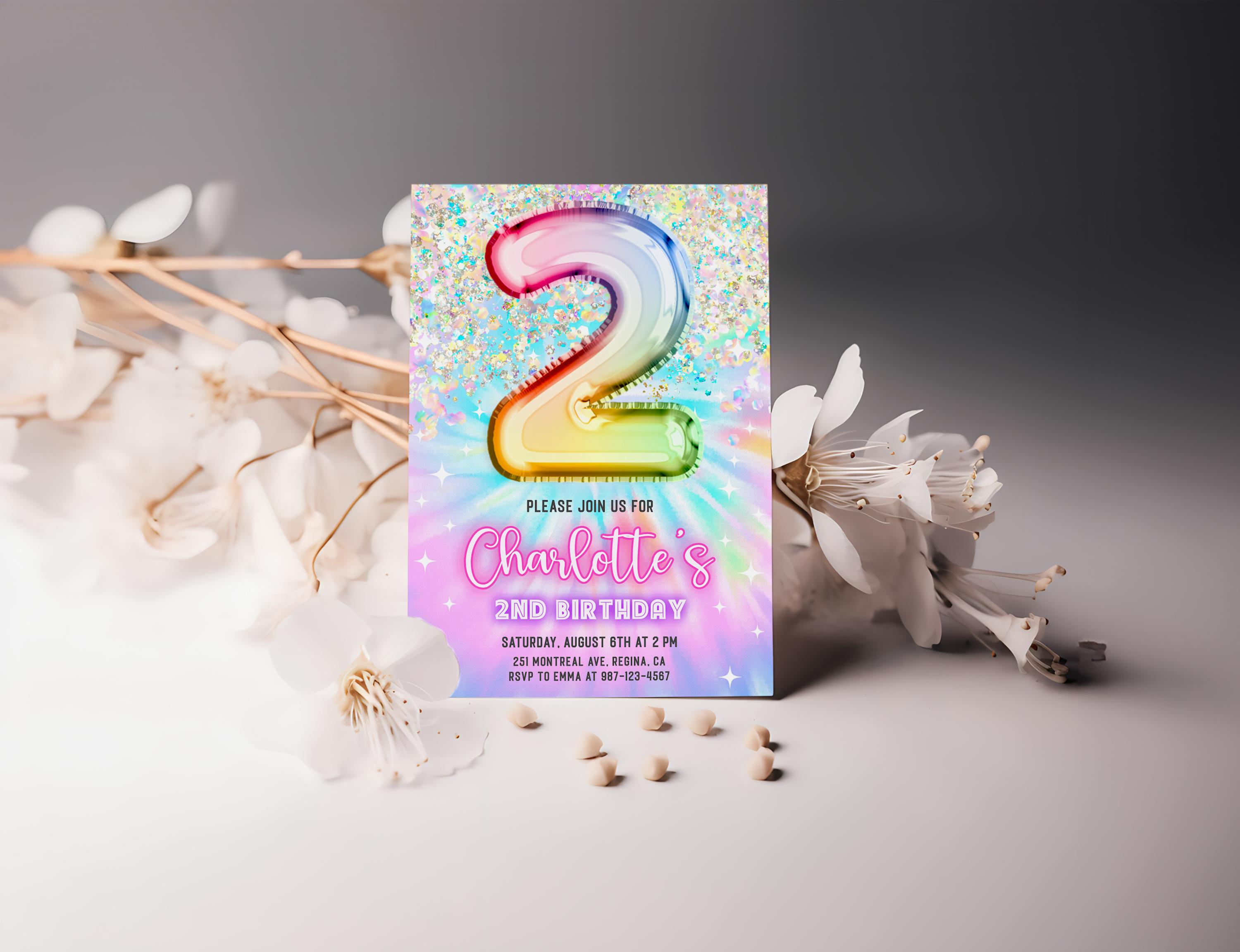 Glow 2nd Birthday Invitation Template Glitter Birthday Party Invite ...