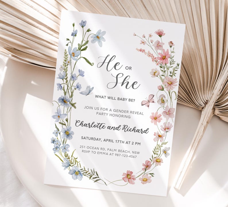 Wildflower Gender Reveal Invitation, Spring Floral Design (Digital Download) image 7
