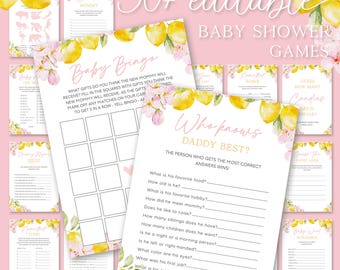 Baby Shower Games Girl Template Girl Baby Games Bundle Floral Baby Shower Games Bundle Citrus Baby Shower Games Pink Cards Games Pack MS3
