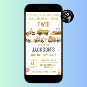 Editable Construction Birthday Party 2nd Birthday Construction Invitation Excavator Birthday Invitation Construction Second Birthday Invite