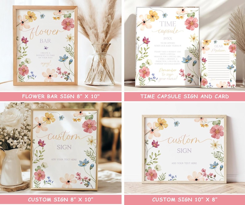 Wildflower Baby Shower Bundle Editable Wild Flower Baby Shower Set Girl Floral Boho Baby Shower Suite Baby In Bloom Bundle Package WF4 image 7