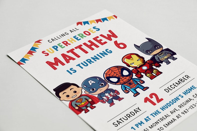 Editable Superheroes Birthday Invitation Template Printable Birthday Party Invitation Kids Party Invite Template Superhero Bday Card sh1 image 2