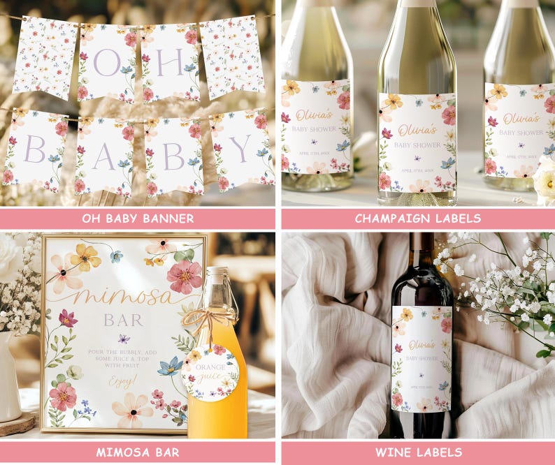 Wildflower Baby Shower Bundle Editable Wild Flower Baby Shower Set Girl Floral Boho Baby Shower Suite Baby In Bloom Bundle Package WF4 image 8