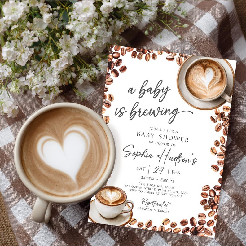 Baby Is Brewing Shower Invitation, Coffee Latte Theme (Editable Canva Template, Instant Download) image 7