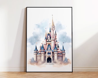 Magic Kingdom Art Print Magic Castle Watercolor Poster Princess Castle Printable Tale Castle Painting Nursery Wall Art Kids Room Wall Decor