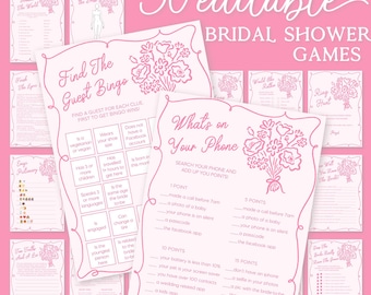 Brautdusche Spiele Bundle: Pink Modern Printable (editierbar, PDF)