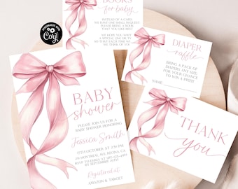 Pink Bow Baby Shower Invitation Set (Digital Download)