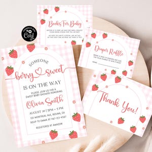 Editable Strawberry Baby Shower Invitation Bundle (Digital Download)