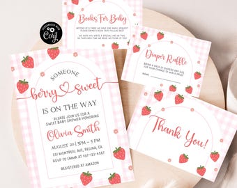 Editable Strawberry Baby Shower Invitation Bundle (Digital Download)